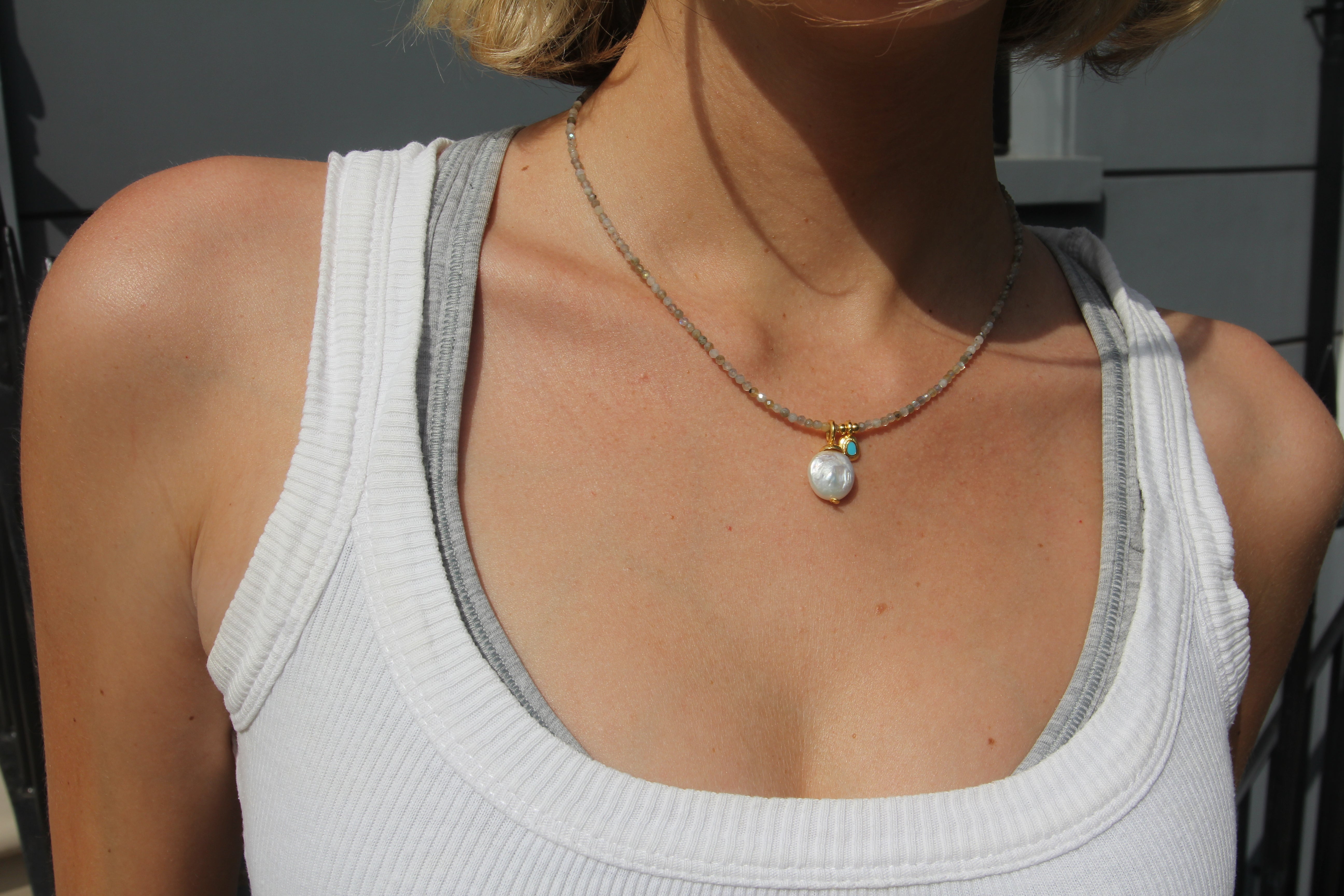 Turquoise & Pearl Beaded Necklace