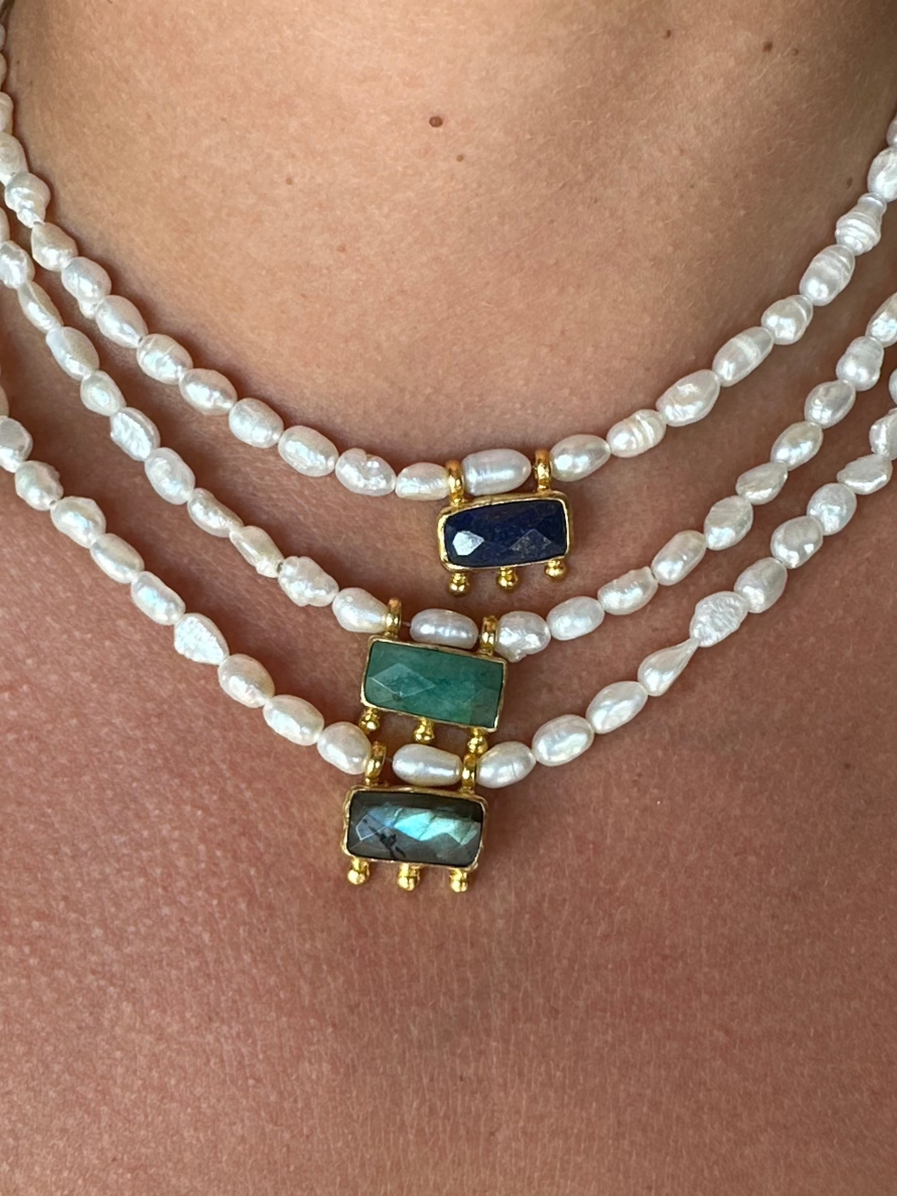 Amelia Pearl and Emerald Necklace